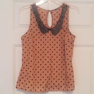 Polka dot, beaded, polyester top!